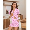 Ekouaer Pajamas for Women Set Button Up Bridal Pjs Ruffle Sleeve(Pink Bow Tie)