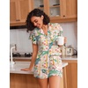 Ekouaer Pajamas for Women Set Button Up Bridal Pjs Ruffle Sleeve(Tropical Print)