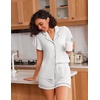 Ekouaer Pajamas for Women Set Button Up Bridal Pjs Ruffle Sleeve(White)