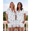 Ekouaer Pajamas for Women Set Button Up Bridal Pjs Ruffle Sleeve(White Sea Shell)