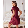 Ekouaer Satin Nightgowns for Women Lace Nightgown Short Sleeve Nightshirt(Wine Red)