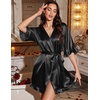 Ekouaer Silk Robes for Women Short Lightweight Bathrobe Satin Kimono Robes(Black)