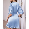 Ekouaer Silk Robes for Women Short Lightweight Bathrobe Satin Kimono Robes(Blue)