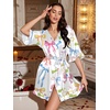 Ekouaer Silk Robes for Women Short Lightweight Bathrobe Satin Kimono Robes(Bow Colorful)