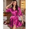 Ekouaer Silk Robes for Women Short Lightweight Bathrobe Satin Kimono Robes(Hot Pink)
