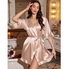 Ekouaer Silk Robes for Women Short Lightweight Bathrobe Satin Kimono Robes(Khaki)