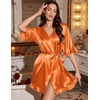 Ekouaer Silk Robes for Women Short Lightweight Bathrobe Satin Kimono Robes(Orange)