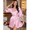 Ekouaer Silk Robes for Women Short Lightweight Bathrobe Satin Kimono Robes(Pink)