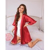Ekouaer Silk Robes for Women Short Lightweight Bathrobe Satin Kimono Robes(Red)