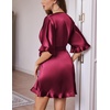 Ekouaer Silk Robes for Women Short Lightweight Bathrobe Satin Kimono Robes(Wine Red)