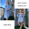 Ekouaer Sleepwear Women’s Satin Nightgown with Robes Set 2 Piece(Light Blue)