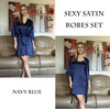 Ekouaer Sleepwear Women’s Satin Nightgown with Robes Set 2 Piece(Navy Blue)