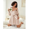 Ekouaer Women Silk Robe Set V Neck 2 Piece Bridal Robe Satin Bathrobe Set(Champagne)