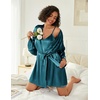 Ekouaer Women Silk Robe Set V Neck 2 Piece Bridal Robe Satin Bathrobe Set(Dark Green)
