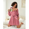 Ekouaer Women Silk Robe Set V Neck 2 Piece Bridal Robe Satin Bathrobe Set(Gray Purple)