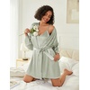 Ekouaer Women Silk Robe Set V Neck 2 Piece Bridal Robe Satin Bathrobe Set(Light Green)