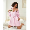 Ekouaer Women Silk Robe Set V Neck 2 Piece Bridal Robe Satin Bathrobe Set(Light Pink)