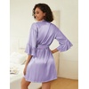Ekouaer Women Silk Robe Set V Neck 2 Piece Bridal Robe Satin Bathrobe Set(Light Purple)
