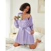 Ekouaer Women Silk Robe Set V Neck 2 Piece Bridal Robe Satin Bathrobe Set(Light Purple)