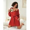 Ekouaer Women Silk Robe Set V Neck 2 Piece Bridal Robe Satin Bathrobe Set(Red)