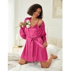 Ekouaer Women Silk Robe Set V Neck 2 Piece Bridal Robe Satin Bathrobe Set(Rose)