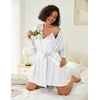 Ekouaer Women Silk Robe Set V Neck 2 Piece Bridal Robe Satin Bathrobe Set(White)