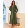 Ekouaer Women Zipper Robe Long Sleeve Housecoat Soft Nightgown with Pockets(Army Green)