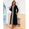 Ekouaer Women Zipper Robe Long Sleeve Housecoat Soft Nightgown with Pockets(Black With Grey)