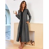 Ekouaer Women Zipper Robe Long Sleeve Housecoat Soft Nightgown with Pockets(Dark Gray Black)