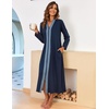 Ekouaer Women Zipper Robe Long Sleeve Housecoat Soft Nightgown with Pockets(Navy Blue)