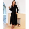 Ekouaer Women Zipper Robe Long Sleeve Housecoat Soft Nightgown with Pockets(Pure Black)