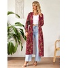 Ekouaer Women Zipper Robe Long Sleeve Housecoat Soft Nightgown with Pockets(Red Floral)