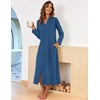 Ekouaer Women Zipper Robe Long Sleeve Housecoat Soft Nightgown with Pockets(Solid Navy)