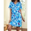 Ekouaer Women Zipper Robe Short Sleeves Housecoat Bathrobes Zip Up Robe(Aqua Multi)
