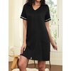 Ekouaer Women Zipper Robe Short Sleeves Housecoat Bathrobes Zip Up Robe(Black)