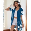 Ekouaer Women Zipper Robe Short Sleeves Housecoat Bathrobes Zip Up Robe(Blue Floral)