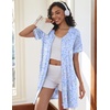 Ekouaer Women Zipper Robe Short Sleeves Housecoat Bathrobes Zip Up Robe(Blue Grid Floral)