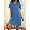 Ekouaer Women Zipper Robe Short Sleeves Housecoat Bathrobes Zip Up Robe(Dark Blue)