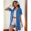 Ekouaer Women Zipper Robe Short Sleeves Housecoat Bathrobes Zip Up Robe(Dark Blue)