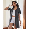 Ekouaer Women Zipper Robe Short Sleeves Housecoat Bathrobes Zip Up Robe(Dark Gray)