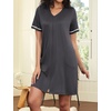 Ekouaer Women Zipper Robe Short Sleeves Housecoat Bathrobes Zip Up Robe(Dark Gray)