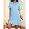 Ekouaer Women Zipper Robe Short Sleeves Housecoat Bathrobes Zip Up Robe(Light Blue)
