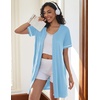 Ekouaer Women Zipper Robe Short Sleeves Housecoat Bathrobes Zip Up Robe(Light Blue)