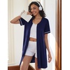 Ekouaer Women Zipper Robe Short Sleeves Housecoat Bathrobes Zip Up Robe(Navy Blue)