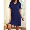 Ekouaer Women Zipper Robe Short Sleeves Housecoat Bathrobes Zip Up Robe(Navy Blue)