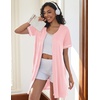 Ekouaer Women Zipper Robe Short Sleeves Housecoat Bathrobes Zip Up Robe(Pink)