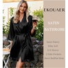 Ekouaer Women’s Satin Robes Short Silk Kimono Bath Robe with Pockets(01black)