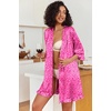 Ekouaer Women’s Satin Robes Short Silk Kimono Bath Robe with Pockets(01hot Pink Leopard)