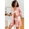 Ekouaer Women’s Satin Robes Short Silk Kimono Bath Robe with Pockets(01misty Rose)