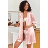 Ekouaer Women’s Satin Robes Short Silk Kimono Bath Robe with Pockets(01pastel Pink)